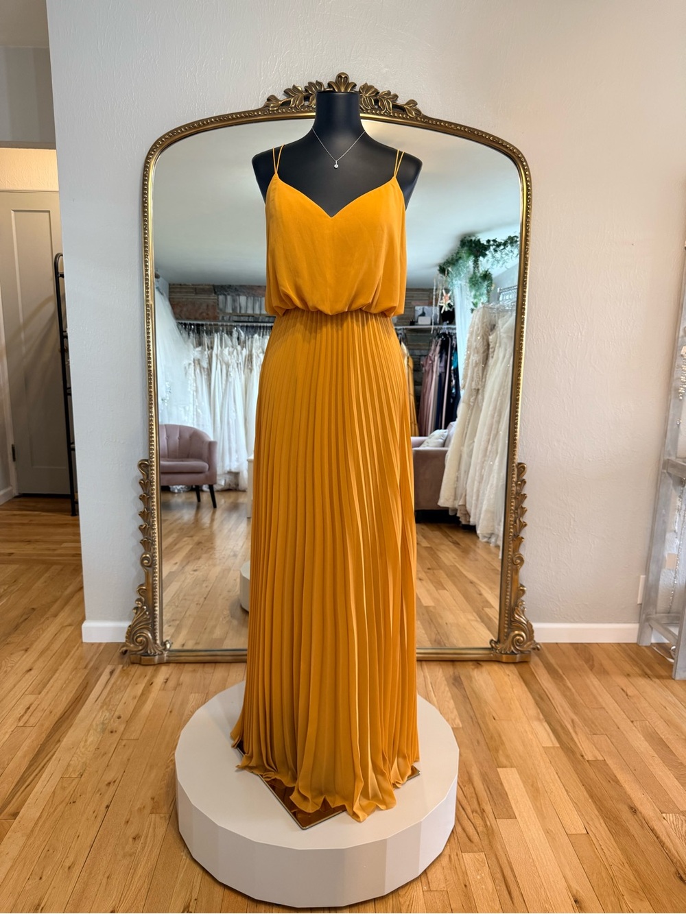 SORELLA VITA Mustard Yellow Pleated Maxi Dress - Spaghetti Strap